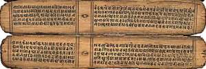 Antiguos escritos Védicos escritos en Sánscrito en hojas de palma